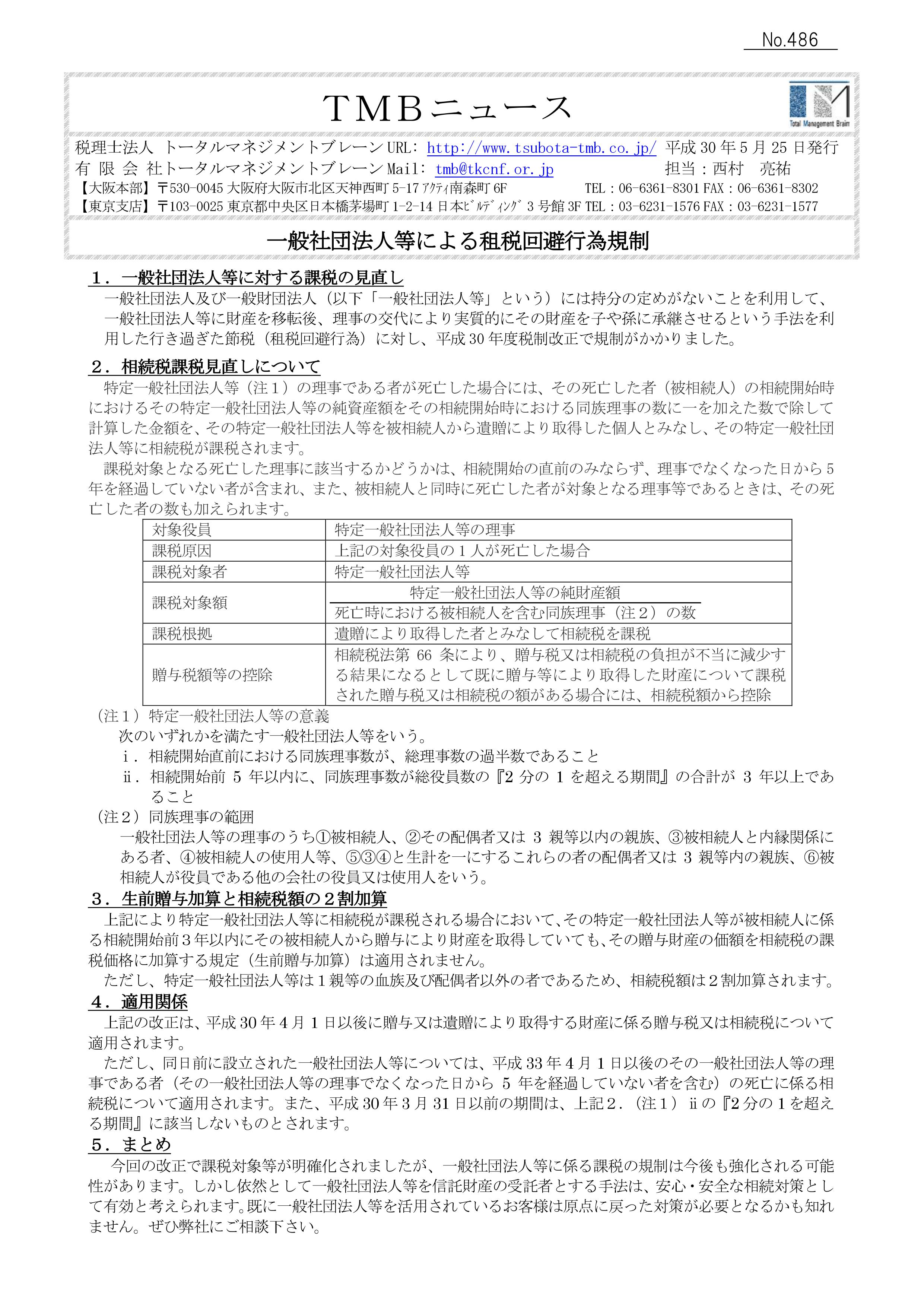 一般社団法人等による租税回避行為規制